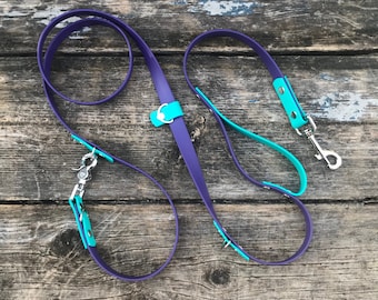 Hands Free 5 Way Dog Leash with Stainless Steel hardware, 1/2" OR 3/4" Biothane, Custom Colours and Snaps