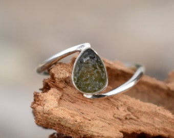 Certified Moldavite Moldavite 925 Sterling Silver Ring Authentic Moldavite Gift For Mother Raw Moldavite Moldavite Gemstone Silver Ring