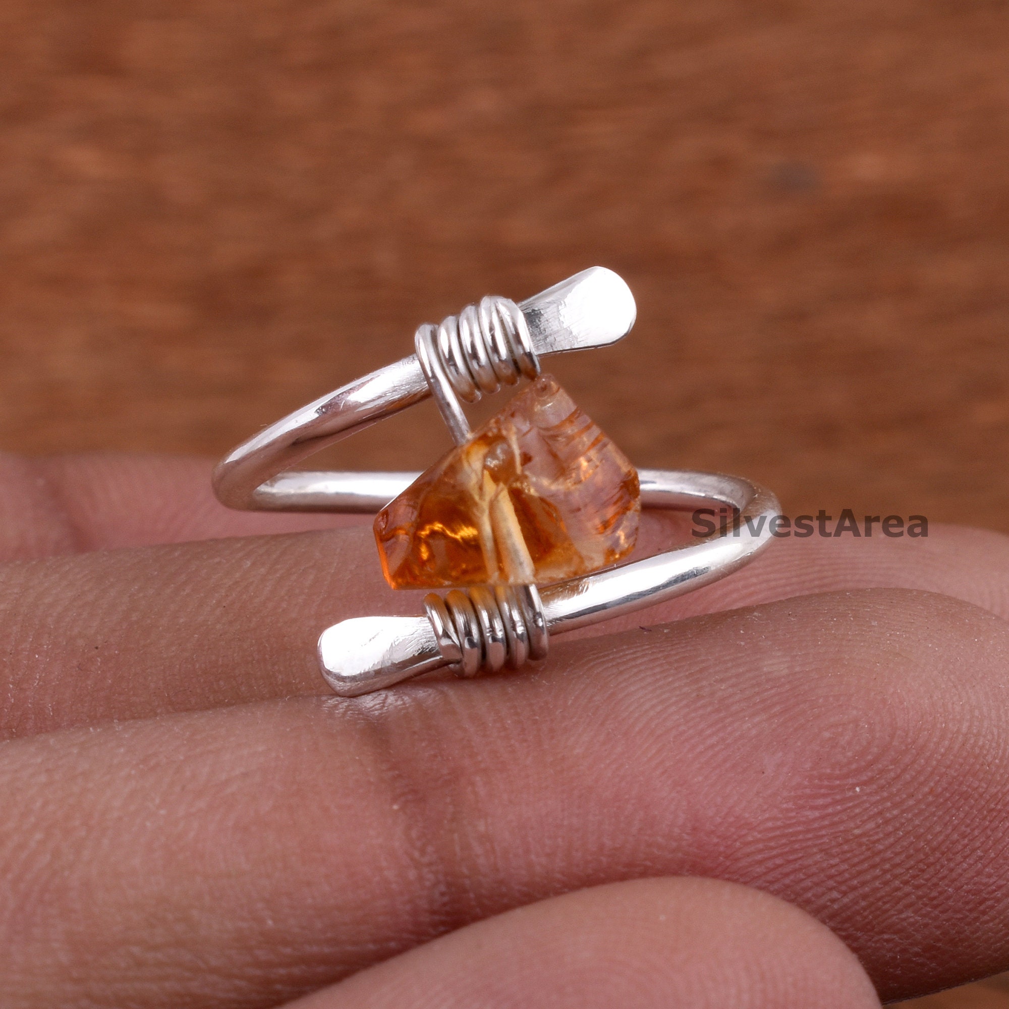 Raw Citrine Ring 925 Sterling Silver Ring Gemstone Ring Etsy