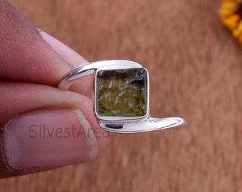 Natural Rough Moldavite Pear Shape Ring Healing Moldavite Meteorite Ring Genuine Czech Republic Raw Moldavite Ring Raw Moldavite Ring