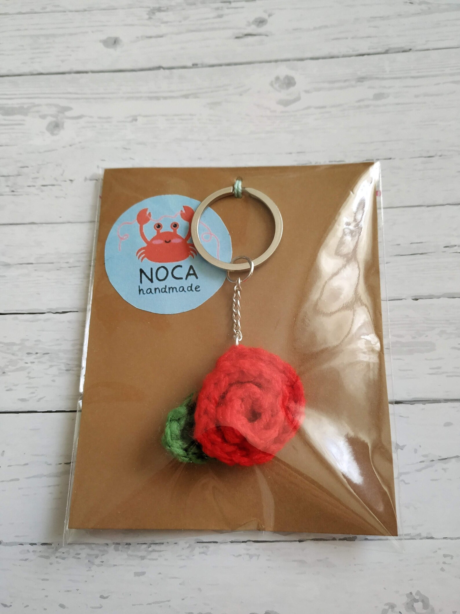 Rose Keychain, Rose Keyring, Crochet Keychain Rose, Red Rose Keychain