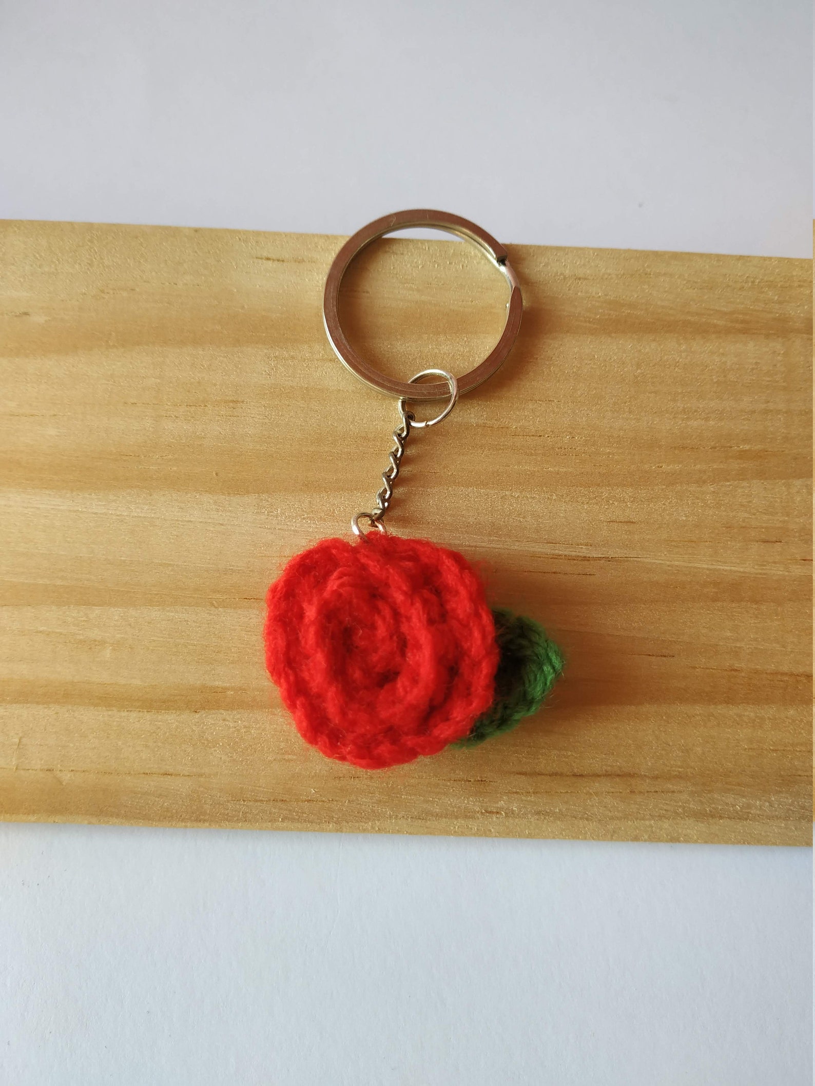 Rose Keychain, Rose Keyring, Crochet Keychain Rose, Red Rose Keychain