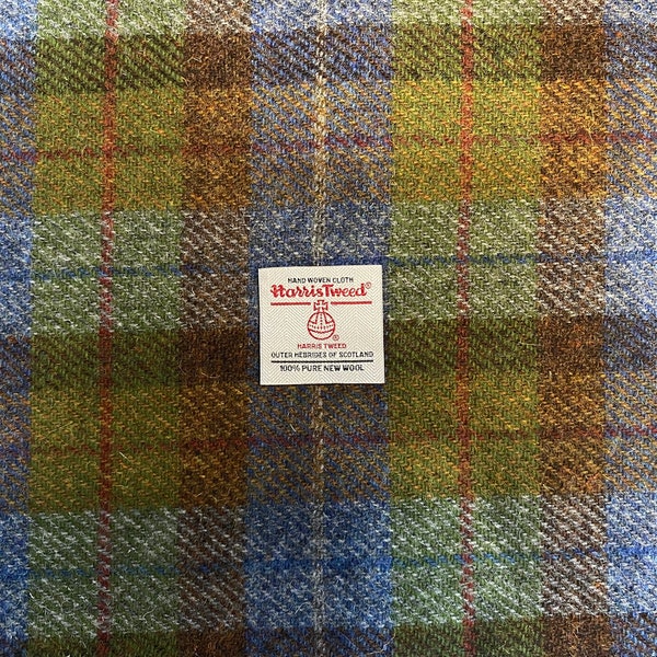 Harris Tweed Fabric green blue brown check in all sizes sold as 1/4 meter 50x37cm units + Labels from Hebrides Scotland pure wool