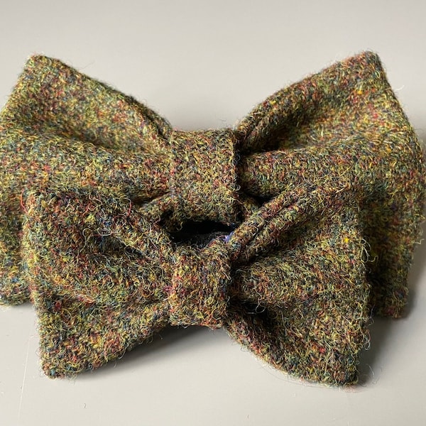 Harris Tweed Dog Collar Dickie Bow Tie Charm Moss Green Marl Pet Neckwear