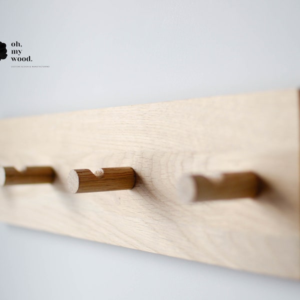 Wooden coat rack, Oak coat rack, Wall mounted coat rack, Wooden peg rack, Coat hooks, Entryway organiser