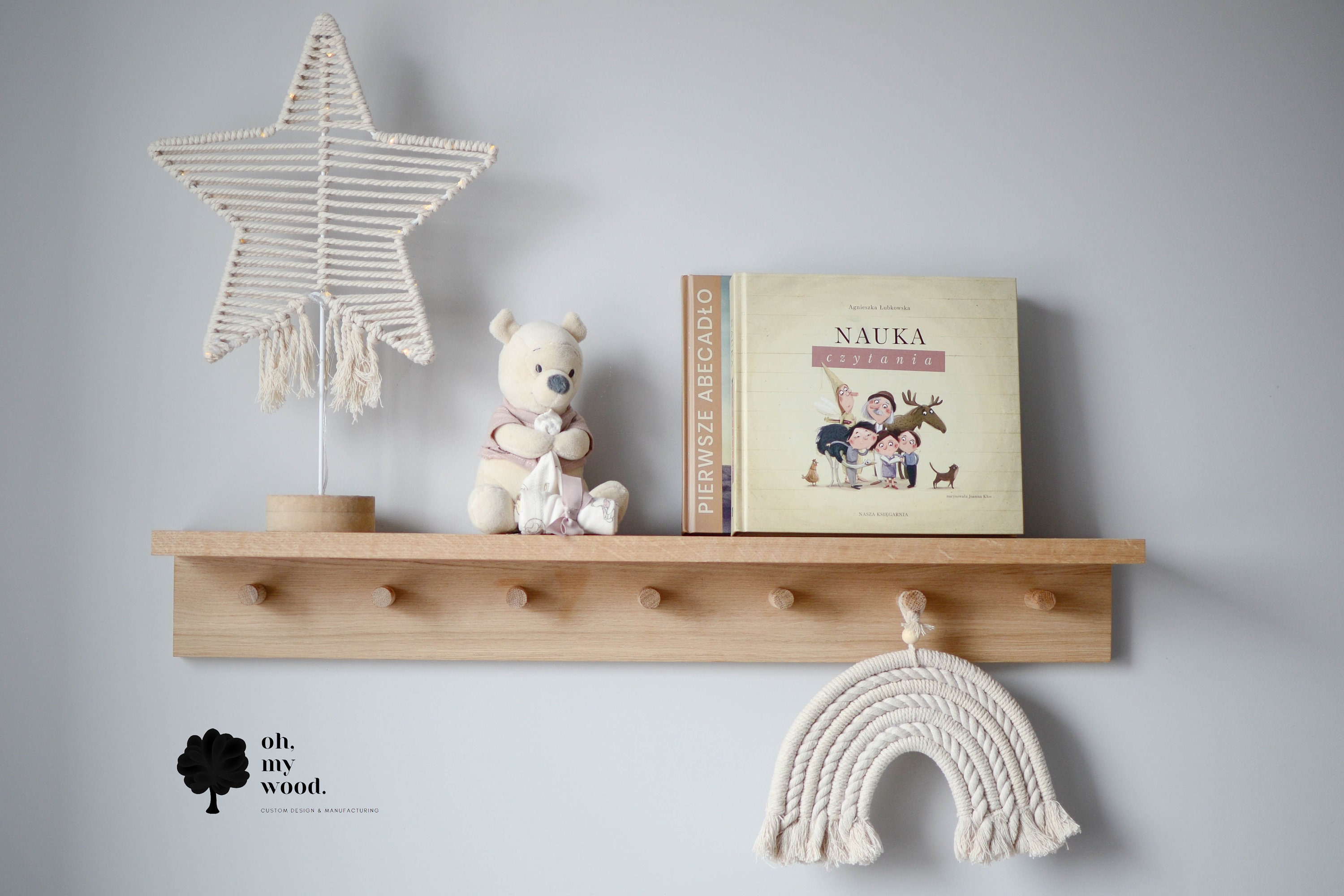 Bookshelf With Pegs-shelf With Hooks-nursery Shelf Kids Room Decor-wooden  Bookshelf-baby Shower Gifts Modern Bookshelves 