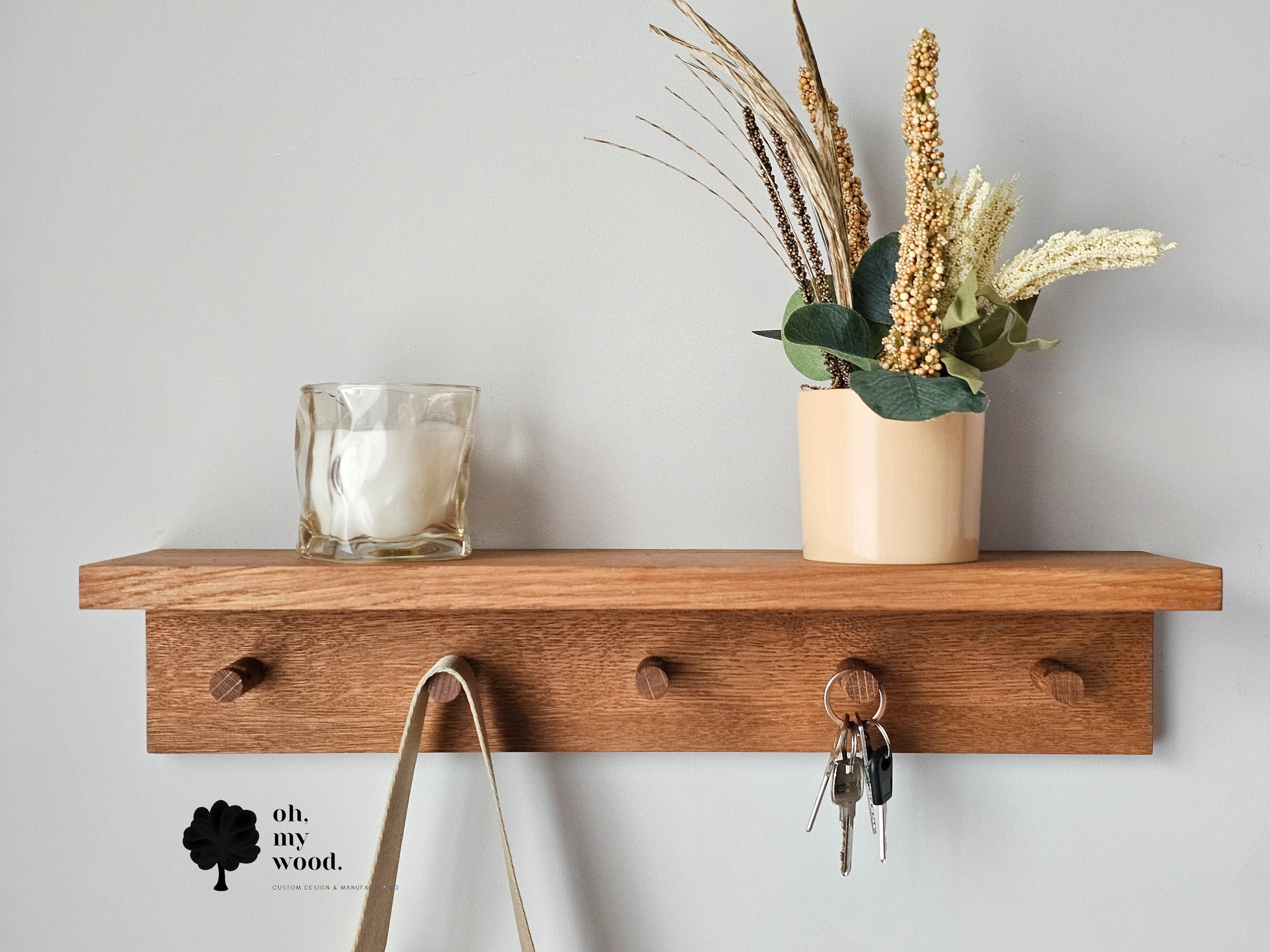 Wooden coat rack with shelf, Hallway shelf, Wooden peg rack, Peg rail with shelf,Entrywah shelf, Shelf with hooks, Coat rack with shelf