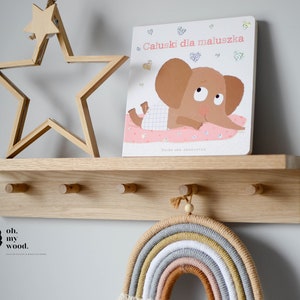 Wooden coat rack with shelf, Kids room decor, Peg rail with shelf, Oak coat rack, Nursery shelf, Kids room shelf, Kids decor