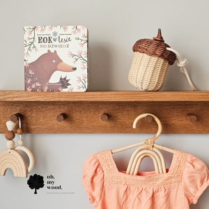 Wooden Coat Rack With Shelf Kids Room Decor Peg Rail With Shelf Oak Coat Rack Nursery Shelf Kids Room Shelf Kids Decor Etsy UK