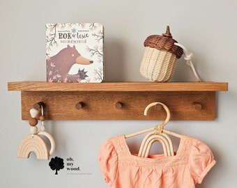 Handcrafted Oak Peg Rail With Shelf: Versatile Coat Rack for Kids