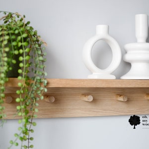 Wooden coat rack with shelf, Hallway shelf, Wooden peg rack, Peg rail with shelf,Entrywah shelf, Shelf with hooks, Coat rack with shelf image 3