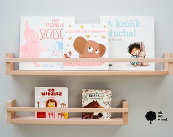 Kinderzimmer Bücherregal (Buchenholz), Bücherregal, Schwimmendes Bücherregal für Kinder, Kinderzimmer, Kinderbücherregale, Wandhalterung Bücherregal, Holzregale