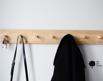 Wooden coat rack, Oak coat rack, Wall mounted coat rack, Wooden peg rack, Coat hooks, Entryway organiser