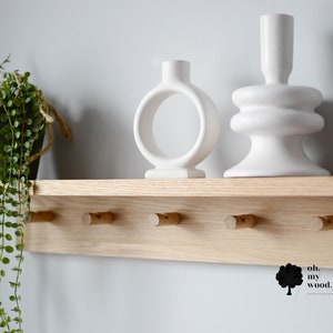 Wooden coat rack with shelf, Hallway shelf, Wooden peg rack, Peg rail with shelf,Entrywah shelf, Shelf with hooks, Coat rack with shelf image 2