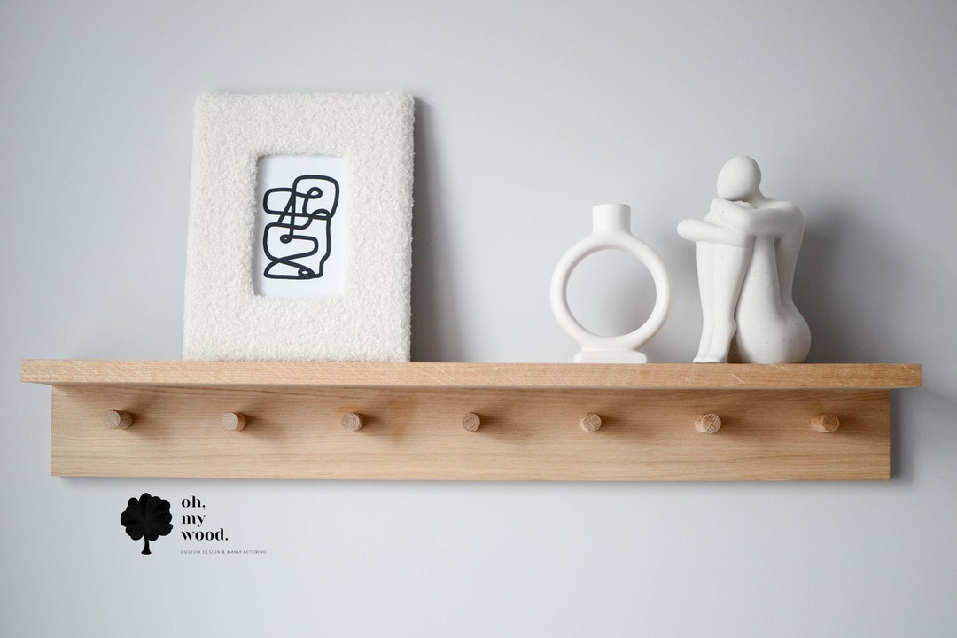 Wooden Coat Rack With Shelf, Hallway Shelf, Wooden Peg Rack, Peg Rail