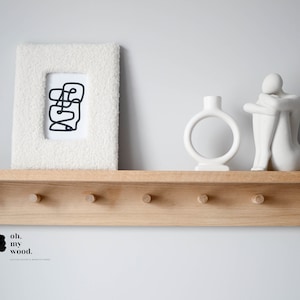 Rustic Wooden Hallway Shelf with Coat Hooks - Entryway Organizer Wall Mount Floating Peg Rail Rack