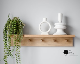 Wooden coat rack with shelf, Hallway shelf, Wooden peg rack, Peg rail with shelf,Entrywah shelf, Shelf with hooks, Coat rack with shelf