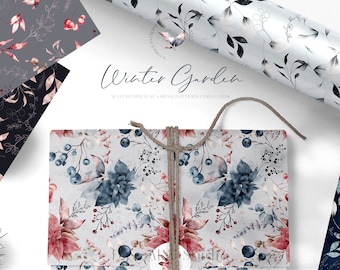 Winter Seamless Patterns | Christmas Digital Papers | Digital Backgrounds | Festive Winter Woodland Watercolor Hand Painted Patterns PNG