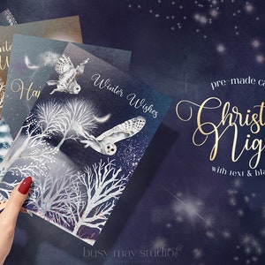 Weihnachtskarten Handgemalt Handbemalt | Weihnachtsnacht Städtchen | Weihnachtsstadt | Leere Karten JPEG | Festliche Karten Weihnachtsgeschenk