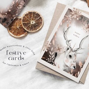 Cartes Bois du Nord | Aquarelles Animaux de la forêt | Animaux de Noël design nordique | Cartes d'animaux à l'aquarelle | Cartes de Noël à faire soi-même