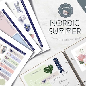 Nordic Summer Printable Stickers Sheets | Digital Stickers Birds Flowers Animals | Cricut Stickers | Swedish Summer Nature Wildlife PNG