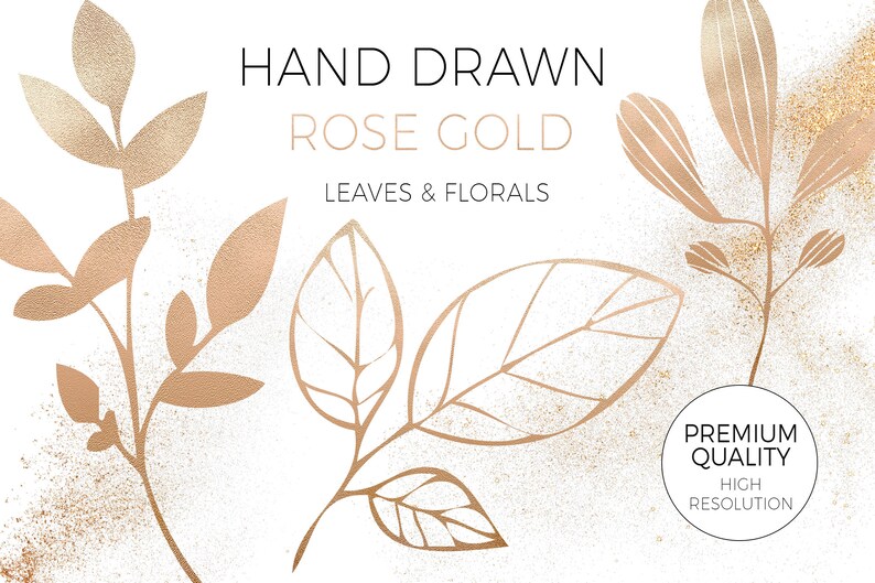 Rose Gold Foil Textured Leaves Flowers, Foil Leaves, Foil Clipart, Logo