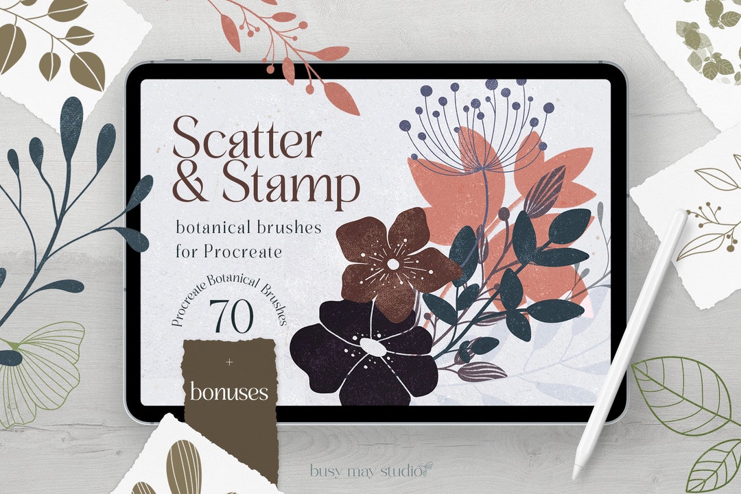 Botanical Flowers Leaves Procreate Stamp Brushes | Procreate Floral ...