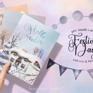 Festtage in Little English Town Weihnachtskarten | Winterkarten | Weihnachtsgeschenkkarten DIY | verschneiten Morgen Hand gezeichnete Kunst JPEG