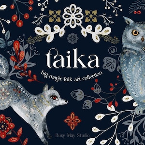 Taika: Grande collezione di clip art popolari per Natale Inverno / Arte tradizionale nordica scandinava / Arte popolare russa / Uccelli popolari Animali