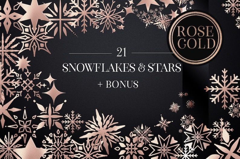 Rose Gold Snowflakes Stars Clip Art Rose Gold Foil Stars Digital Stars ...
