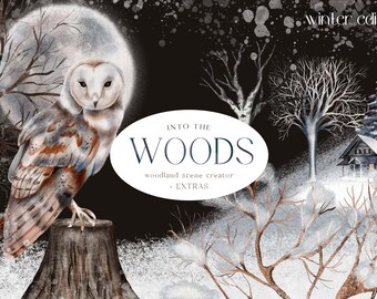 Winter Woodland Scene Creator | Winter Landscape | Woodland Animals | Forest Animals | Christmas Card Gift Wall Art | Christmas Papers PNG