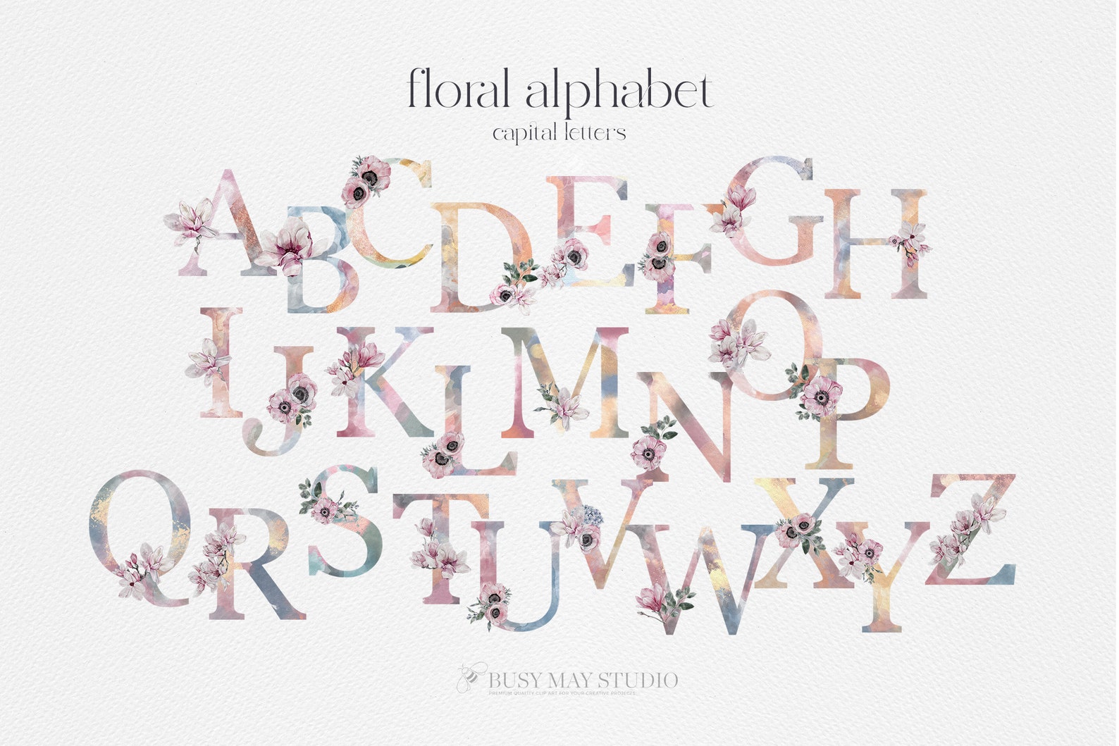 Watercolor Floral Alphabet Numbers Rose Gold Letters Flower Etsy
