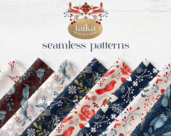 Folk Seamless Patterns | Christmas Digital Papers | Folk Birds Animals Prints | Scandinavian Nordic Finnish Russian Theme | Patterns PNG