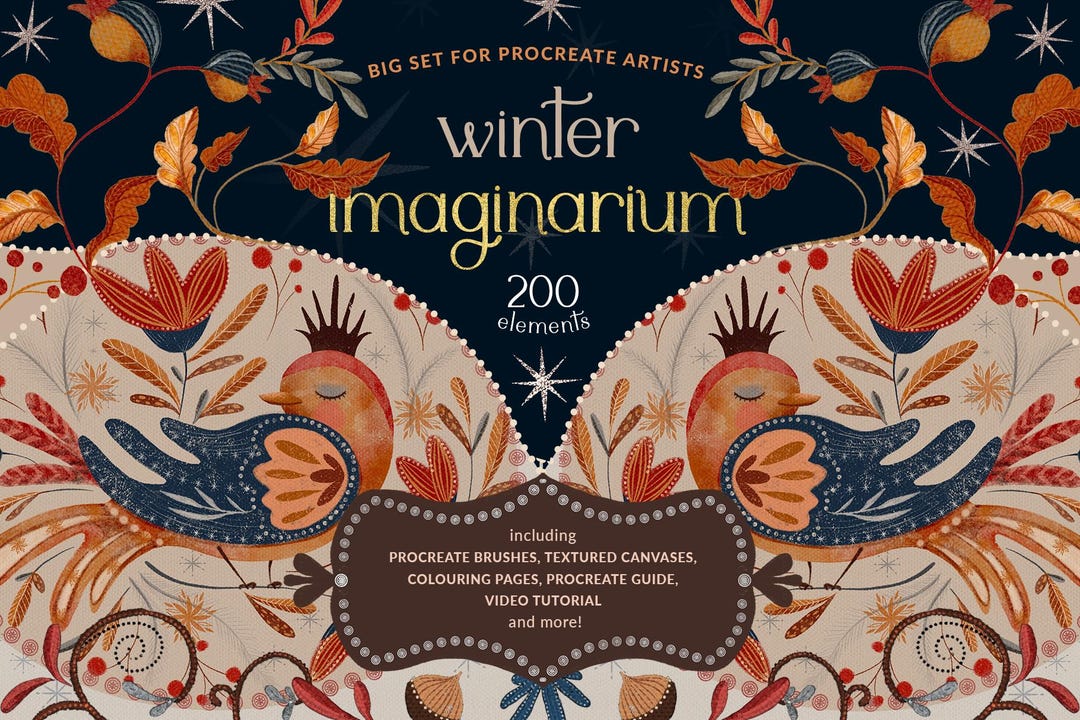 Winter Imaginarium Procreate Brush Set | Folk Art Procreate | Birds ...