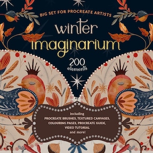 Ensemble de pinceaux Procreate Winter Imaginarium | Art populaire Procréer | Pinceaux à procréer à texture d'oiseaux et d'animaux | Pinceaux pour tampon Procreate