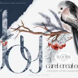 Creatore di cartoline di Natale / Creatore di carte / Decorazioni natalizie / Decorazioni natalizie / Carta invernale Festive Holiday Birds Animali domestici Robin / Alfabeto PNG