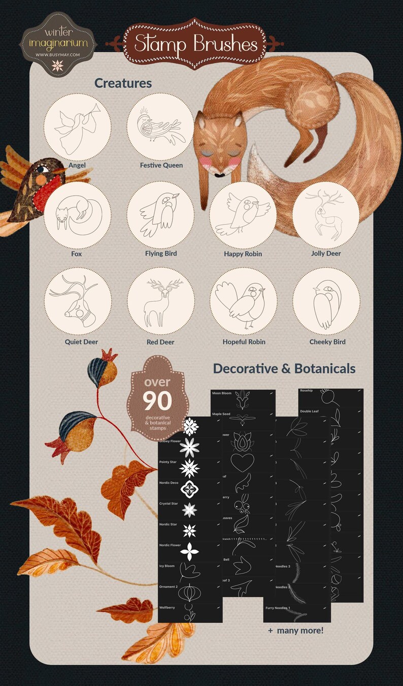 Winter Imaginarium Procreate Brush Set | Folk Art Procreate | Birds ...