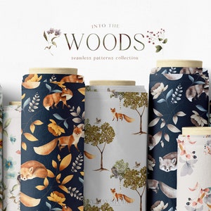 Woodland Scene Seamless Patterns Digital Papers Pack Digital Background Woodland Pattern Animals Trees Folk Art Folk Patterns PNG Repeats