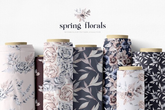 Floral Digital Paper Pack Watercolor ink hand painted prints Digital Background Wedding Bouquet Scrapbooking Fabric Textile seamless pattern