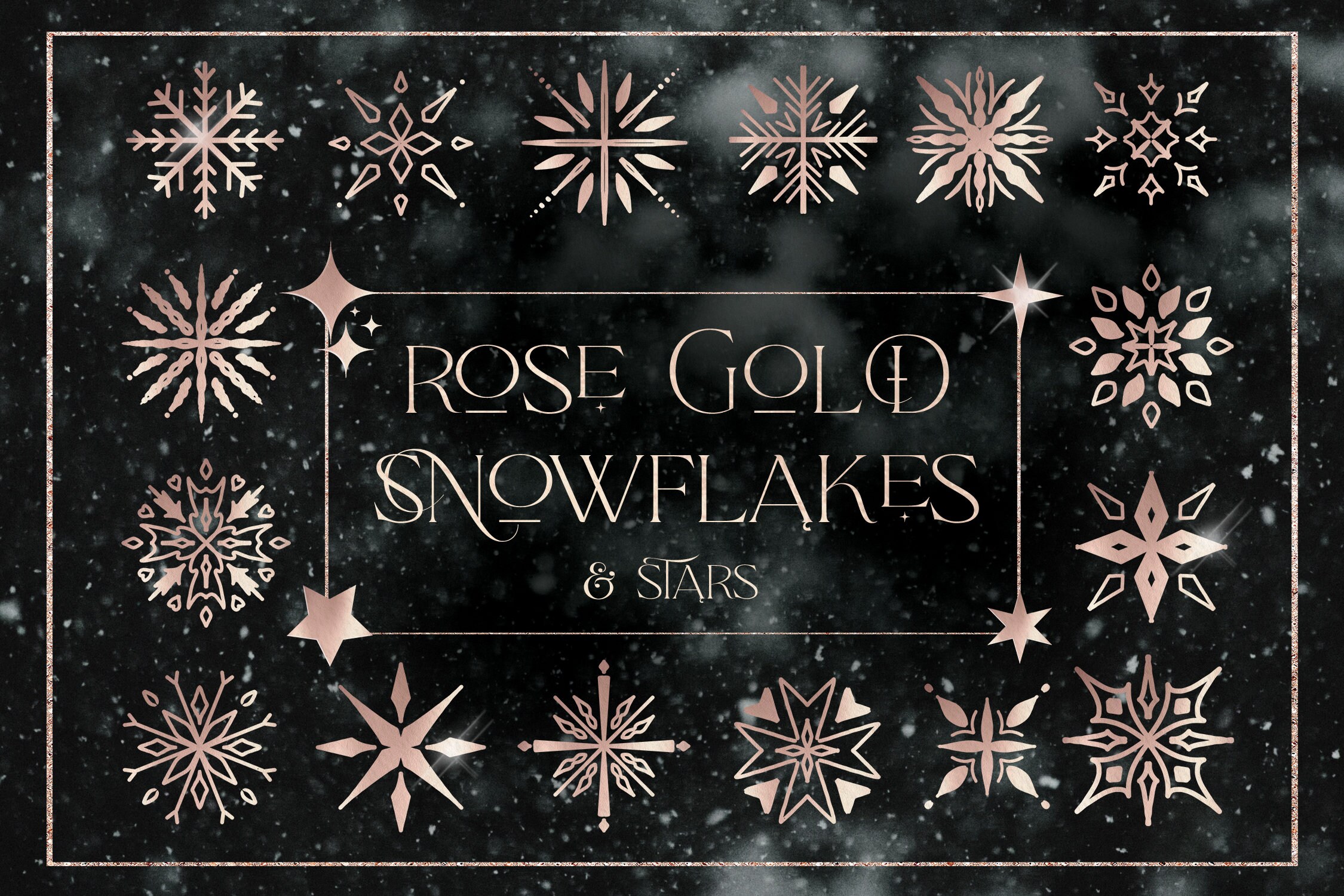 Rose Gold Snowflakes Stars Clip Art Rose Gold Foil Stars Digital Stars ...