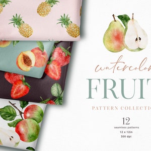 Sommer Obst Digital Paper Pack | Aquarell Tinte von Hand bemalt Drucke | Digitale Hintergründe | Scrapbooking | Fabric Textile nahtlose Muster