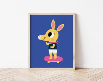 Printable Animal Nursery Print, Skateboarding Print, Skating Donkey, Donkey Nursery Print, Minimalist Animal Nursery Print