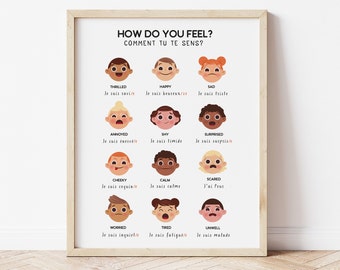 French English Emotions Poster, Bilingual Classroom Art (Digital Download)