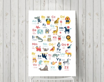 Animal Alphabet Print Set, Educational Nursery Decor (PDF)
