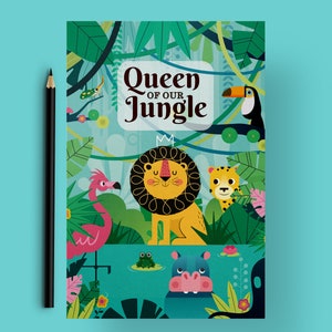 Cartão de selva para dia das mães para impressão, Rainha da nossa selva, Cartão de dia das mães tropical, Dia das mães leão, Dia das mães rainha leão, Tema da selva
