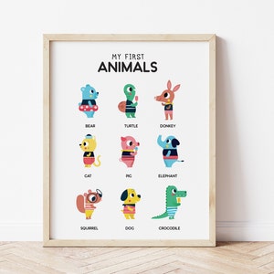 Printable Animal Name Prints, Educational Animal Names Poster, Animal Theme, Animal Nursery, Educational Wall Art