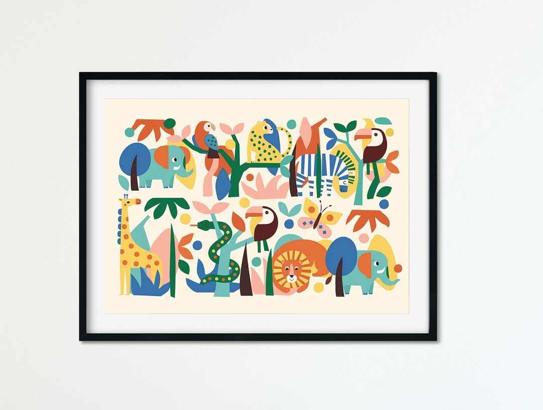 Printable Jungle Nursery Print, Digital Jungle Pattern, Animal Nursery