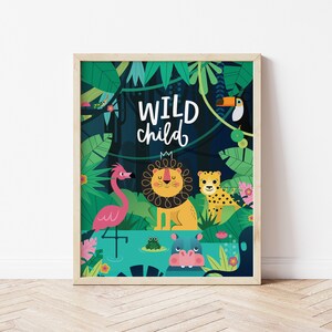 Niño salvaje imprimible, impresión de vivero de la selva, impresión de la selva Boho, cartel infantil, tema de la selva, cartel de animales, animales de la selva, estancia salvaje