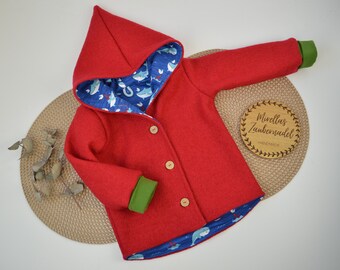 Walkjacke Walkmantel für Kinder Babys gefüttert Zipfelmütze runde Kapuze handmade