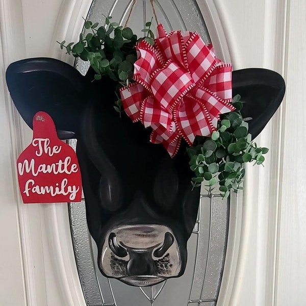 Cow Door Hanger, Farmhouse Cow Door Hanger, Personalized Cow Door Hanger